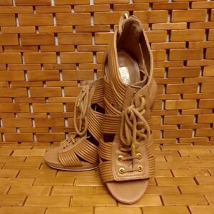 BCBG MAXARIA Brown Heeled Laced Sandals w/Zip Up Backs Size 6B